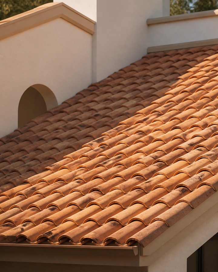 Terracotta roof tiles installed on a roof